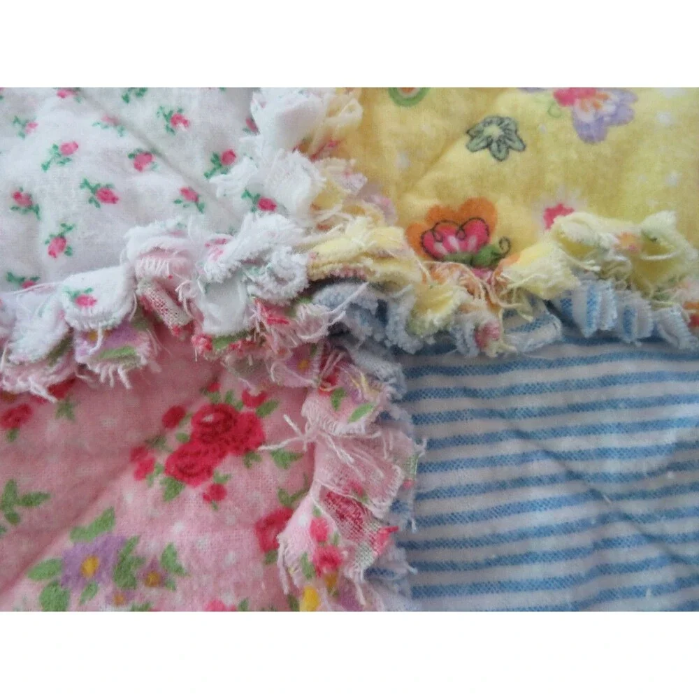 Flannel Rag Quilt With Batting, 50x64, Roses and Butterflies